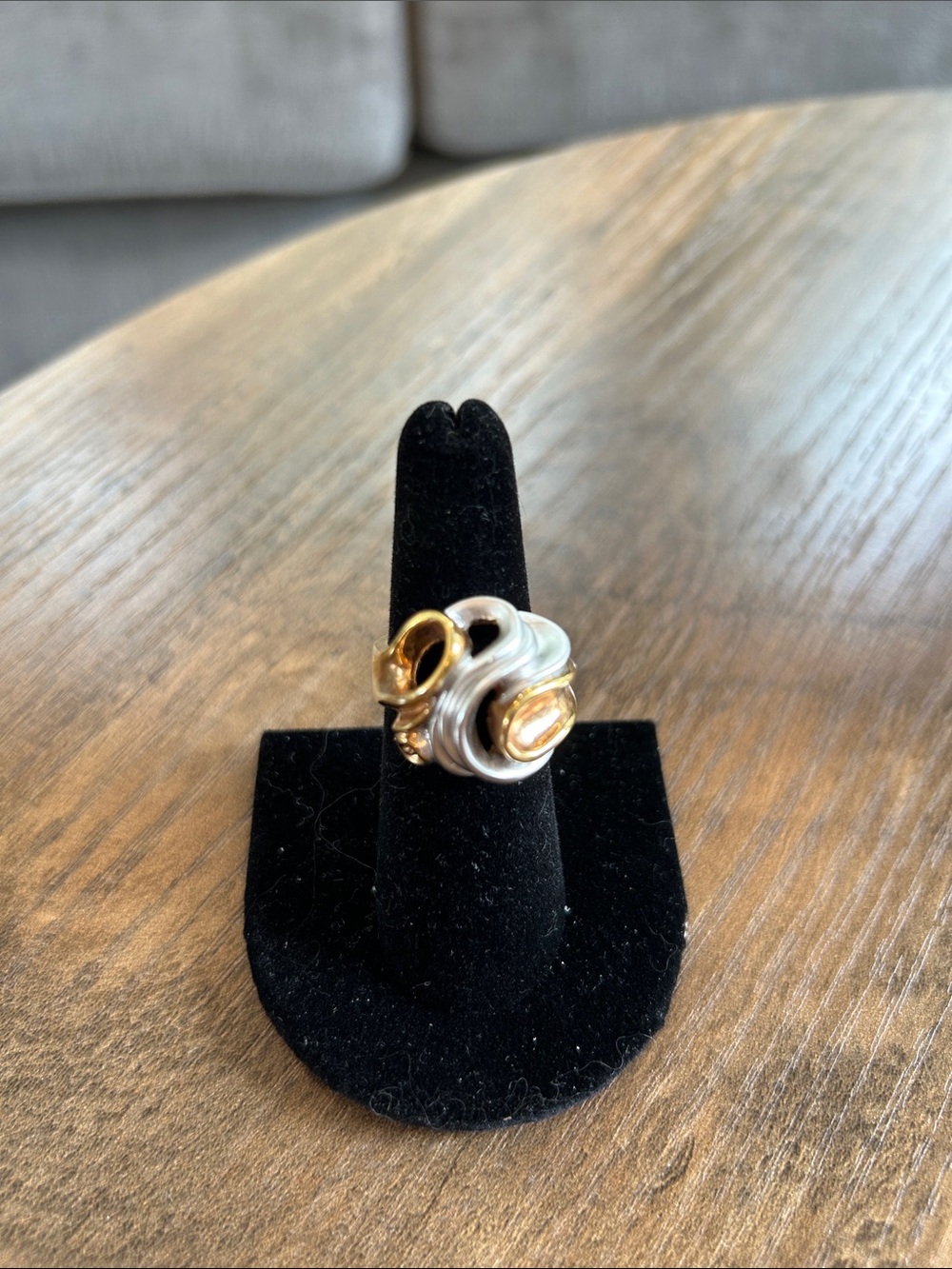 Two-Tone Gold & Silver Sculptural Statement Ring - 18k gold plated size 6